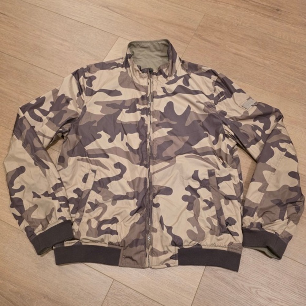 Woolrich Camo Windbreaker Bomber‎ Jacket Mens L Lightweight Casual Reversible